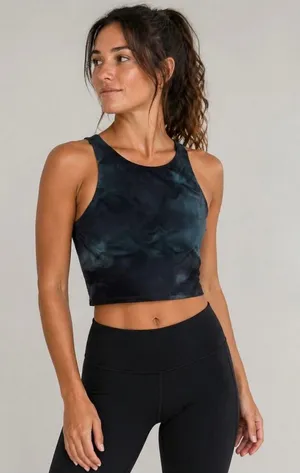 Athleta Womens Conscious Crop Top Tie Dye Printed Built in Bra Black thumbnail 1