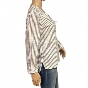 Abercrombie & Fitch White & Black Striped Lace Up Boho Top Size Large Cotton thumbnail 4