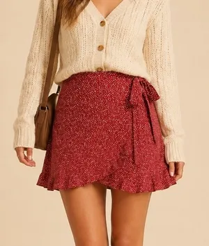 Abercrombie & Fitch Polka Dot Faux Wrap Mini Skirt Size XS Red Dainty Whimsical thumbnail 1