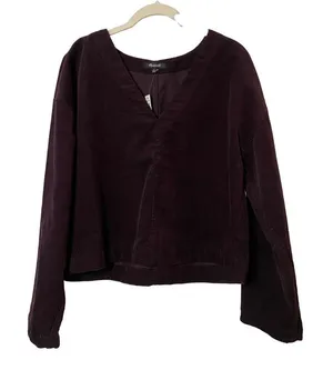 New Women's Madewell‎ Waffle-Knit Relaxed V-Neck Top Sz L thumbnail 1