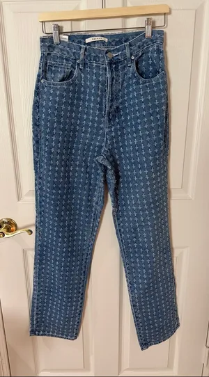PacSun Blue Patterned Straight Leg Jeans dad jeans size 27 thumbnail 1