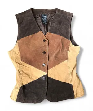 90s Western Boho Patchwork Genuine Leather Suede Brown Black Vest Ranch Rodeo Biker Vintage #Bohemian #Hippie #Indie Sleaze #Streetwear #Festival Grunge Sz M Measurement in pics thumbnail 1
