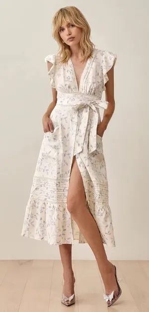 Reformation Ivory Maxi Dress with Lavender Floral Print thumbnail 1