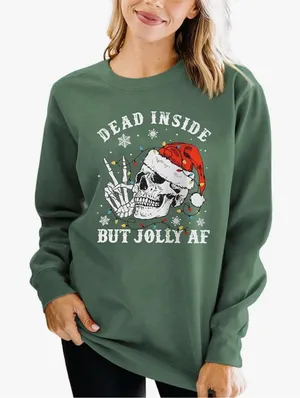SHEIN Christmas Graphic Crewneck Sweatshirt Funny Dead Inside Jolly AF Size 4X thumbnail 1