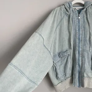 Oli & Hali Size L Acid Wash Light Cargo Patch Hoodie Jacket Boho thumbnail 2
