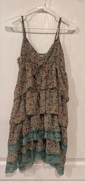 NWT Blue Bird Floral Tiered Lace-Trim Sundress - Sage Floral thumbnail 1