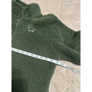 PINK Victoria's Secret Quarter Zip Sherpa Fleece Size Medium Olive Green Warm thumbnail 5