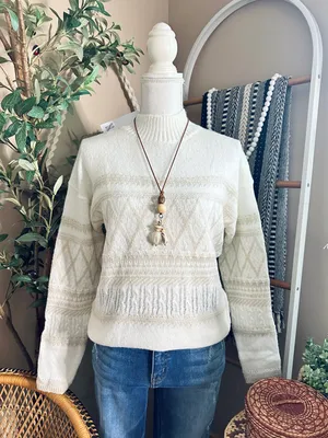 Stitch Fix Lety & Me Cream Textured Knit Crewneck Sweater NWT Size S thumbnail 1