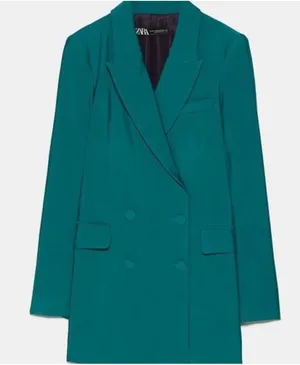 ZARA Teal Double-Breasted Blazer thumbnail 1