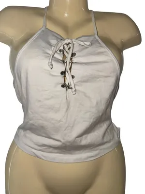 Cotton Ambiance White Lace-Up Halter Camisole thumbnail 1