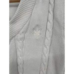 Vintage BOAST USA‎ Cream Cable Knit V Neck Sleeveless Vest Sweater Top Women's S thumbnail 3