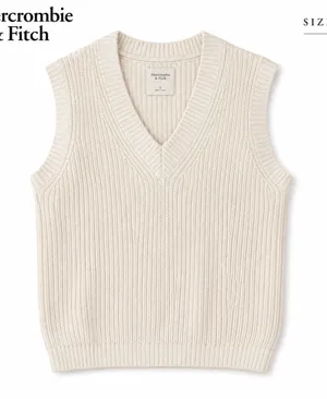 Abercrombie & Fitch Cream V-Neck Knit Vest thumbnail 1