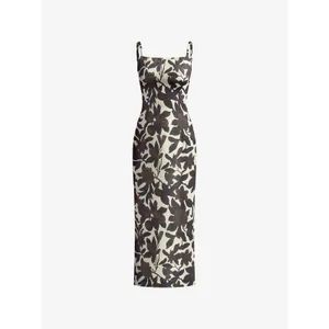 Commense Backless Elegant Print Split Zipper Romantic Maxi Dress XL Brown thumbnail 5
