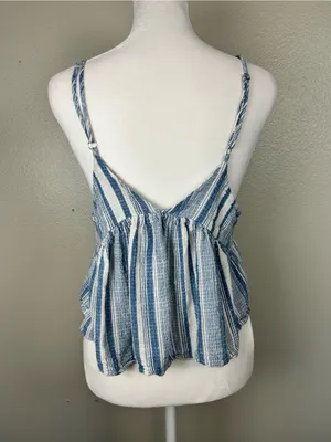 Free People Striped Blue Tie-Front Peplum Cami Top Size Small thumbnail 2