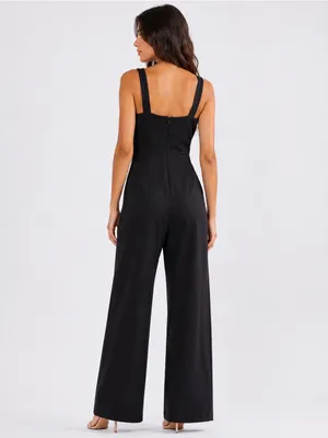 Black Wide-Leg Jumpsuit with Square Neck XL thumbnail 2