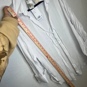 HM White Lace Up Cotton Gauze Shirt Oversized Long Sleeve Top Small NEW thumbnail 4