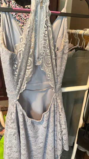 Lace V-Neck A-Line Mini Dress in Light Blue Windsor Small thumbnail 6