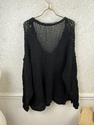 Free People Black Oversized Knit Sunday Shore Pullover - Size - Medium thumbnail 7