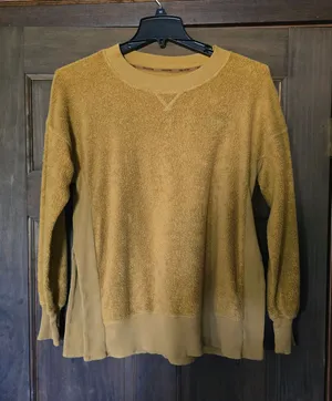aerie Golden Mustard Crewneck Top Faux sherpa Xs thumbnail 1