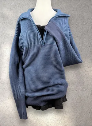 OFFLINE by Aerie Home Stretch Quarter-Zip Pullover Women's S Blue Ribbed Lounge thumbnail 1