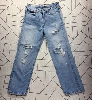 Levi's Wedgie Straight Jeans 27 Blue Light Wash‎ Distressed Ripped High Rise thumbnail 1