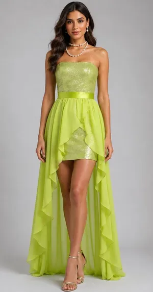Cache Apple Green Sequin Encrusted Strapless Event New HiLow Dress Lined $218 NWT thumbnail 1