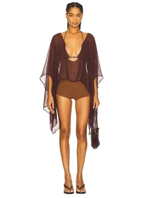 Jaded London Cape Top in Plum US 4/ UK 8 Womens Blouse Sheer thumbnail 3