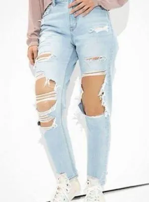 Washed but never worn AE mom Jean, light wash, very distressed, size 4 thumbnail 4