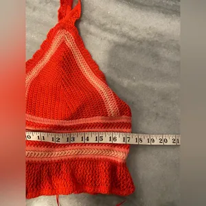 Steve Madden NWT Madden NYC Size XL Orange Coral Stripe Crochet Crop Top V Neck Adjustable thumbnail 10