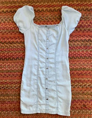 Love Tree Light Blue Faux Button Front Ruched Back Country Western Dress thumbnail 1