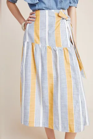 NWT Anthropologie Maeve Laura in Yellow Striped A-line Wrap Skirt 0 $110 thumbnail 1