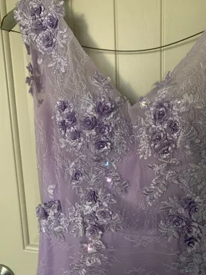 Lavender Lilac Purple Floral Tulle Corset Back Maxi Prom Dress Sz M/8 thumbnail 3