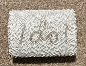 Beaded 'I Do' White Bridal Clutch thumbnail 1