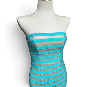 Sherri Hill Strapless Striped Mermaid Gown Turquoise Aqua Blue Sheer 6 thumbnail 2