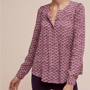 Like New Anthropologie Maeve Orli Bibbed Button Down Top Large thumbnail 1