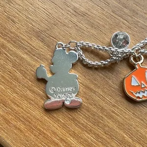 Disney Halloween Mickey Minnie Mouse‎ Pumpkin Witch Charm Bolo Bracelet Silver thumbnail 2