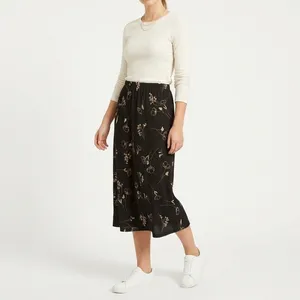 Vintage 90s Black Tan Floral Midi Skirt Medium Indie Sleeze Gothic Grunge Witchy thumbnail 2