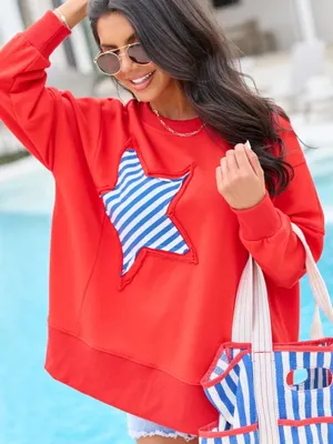 Pink Lily Patch Embroidery Star Colorblock Sweatshirt thumbnail 1