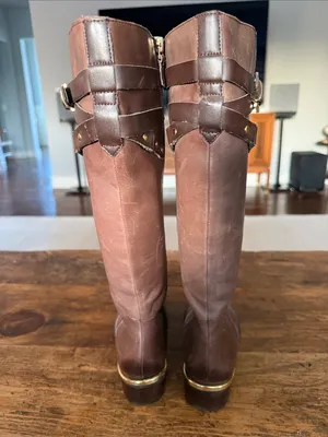 Franco Sarto Brown Leather Gold Hardware Celeste Riding Boots Size 5.5 thumbnail 6
