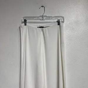 Zara White High Waist Wide Leg Ribbed Pants Sz L thumbnail 3