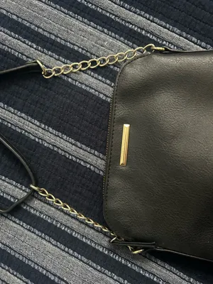 Black Faux Leather Crossbody Bag with Gold Chain thumbnail 2