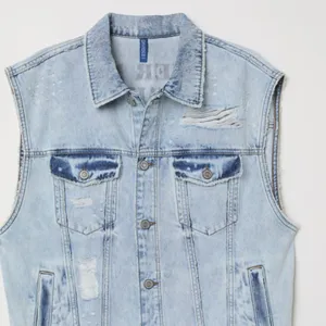 NWT H&M Denim Vest with Printed Design Distressed Denim Vest M thumbnail 4