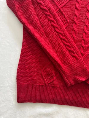 Pendleton Cashmere Cotton Blend Red Cable Knit Crewneck Sweater thumbnail 4