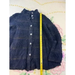 Free People Fuzzy Stripe‎ Button Front Cardigan Blue Olive Green Women's S thumbnail 5