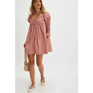Free People Retro 70s Babydoll Star Dip Mini Dress in Red Combo Size Medium thumbnail 5
