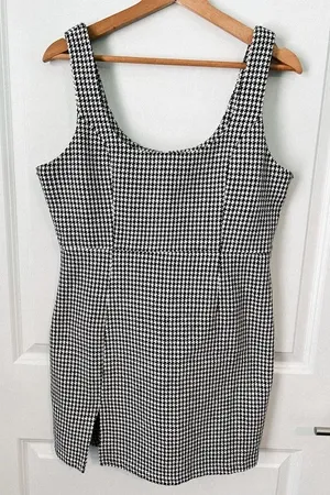 Pink Lily 💌 My Biggest Fan Black‎ And White Houndstooth Mini Dress Game Day Dress Football thumbnail 1