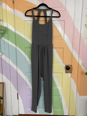 Halara Backless U Neck Twisted Harem Gray Jumpsuit w Pockets Sz M 💚🎀 thumbnail 4