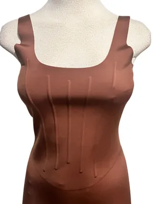 Zara Polyamide Blend Corset Midi Dress Stretch Brown Size Small thumbnail 5
