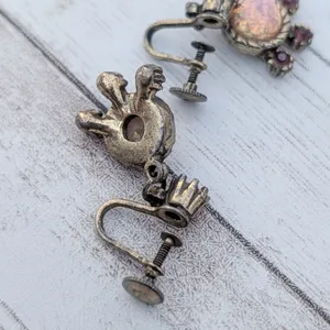 Vintage Screw On Earrings Unusual Dangle - Tarnished thumbnail 3
