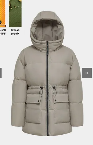 Puffit‎ Women's Small Hooded Mid Length Puffer Jacket Splashproof Modern Taupe thumbnail 1